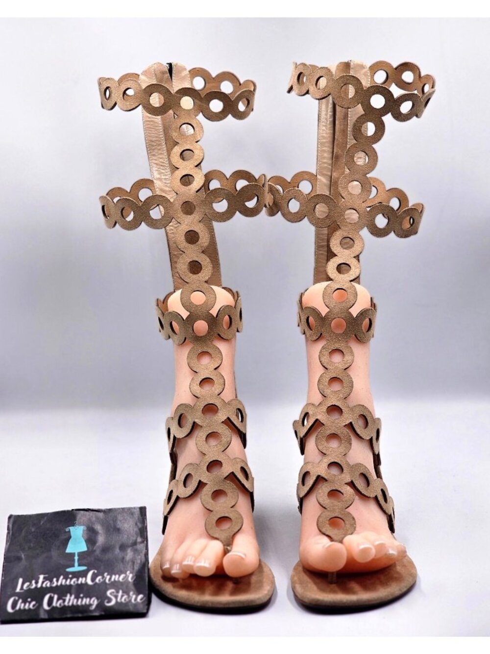 Barbara Bui Women's Beige Suede Leather Laser-Cut Gladiator Sandals Size 8 3347
